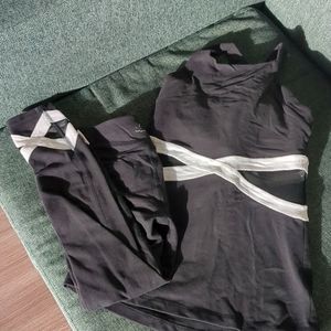 Beyond Yoga matching X-marked mesh outfit